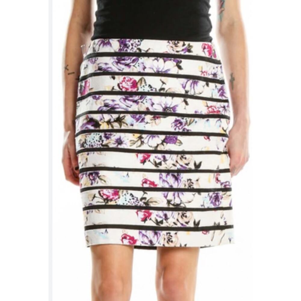 White House Black Market Floral Striped Skirt Womens 12 Structured Lined Pencil